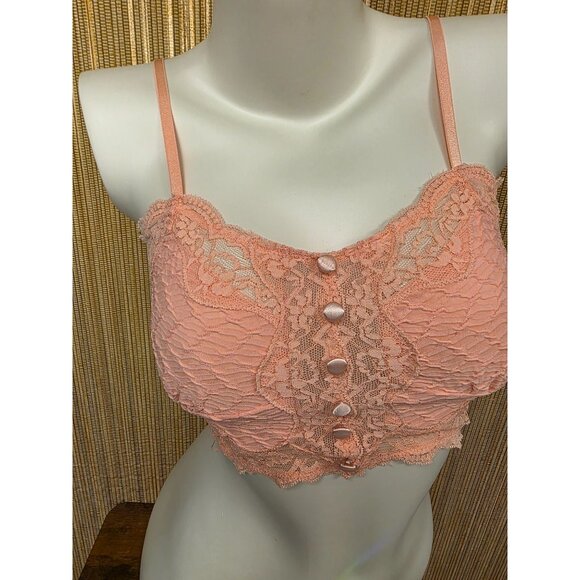 Free People Pink Lace Cropped Cami Bralette With Buttons - Picture 1 of 8